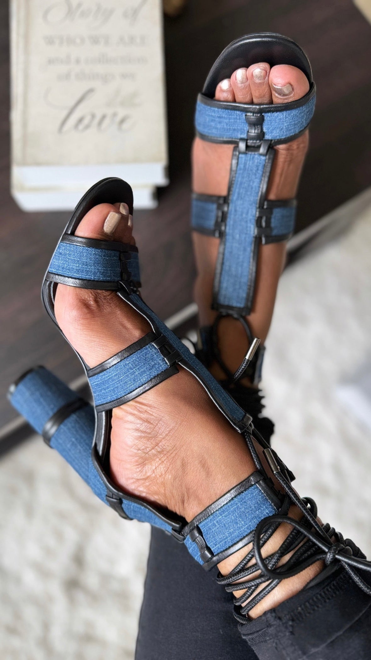 Cachet Denim Lace-up Chunky Heels