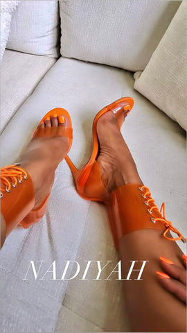 Nadiyah Orange PVC Ankle Cuff Heels