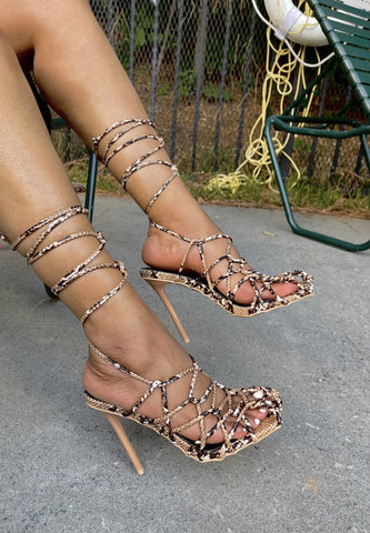 Snake Skin Lace-up Mercy Heels