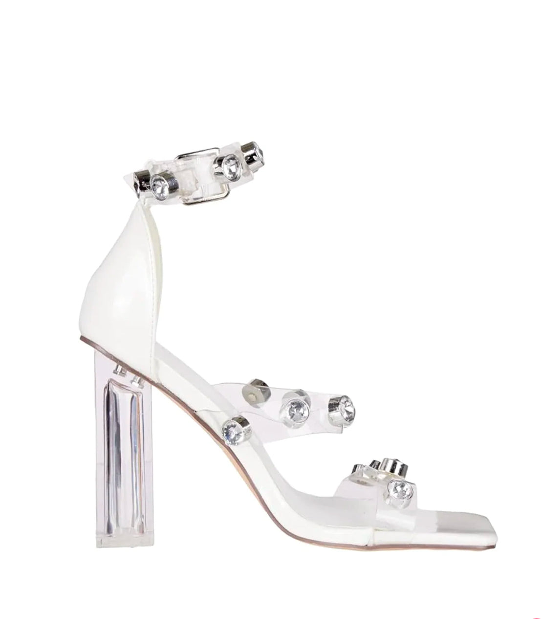 Ellis Three Clear Jeweled Strap Heels