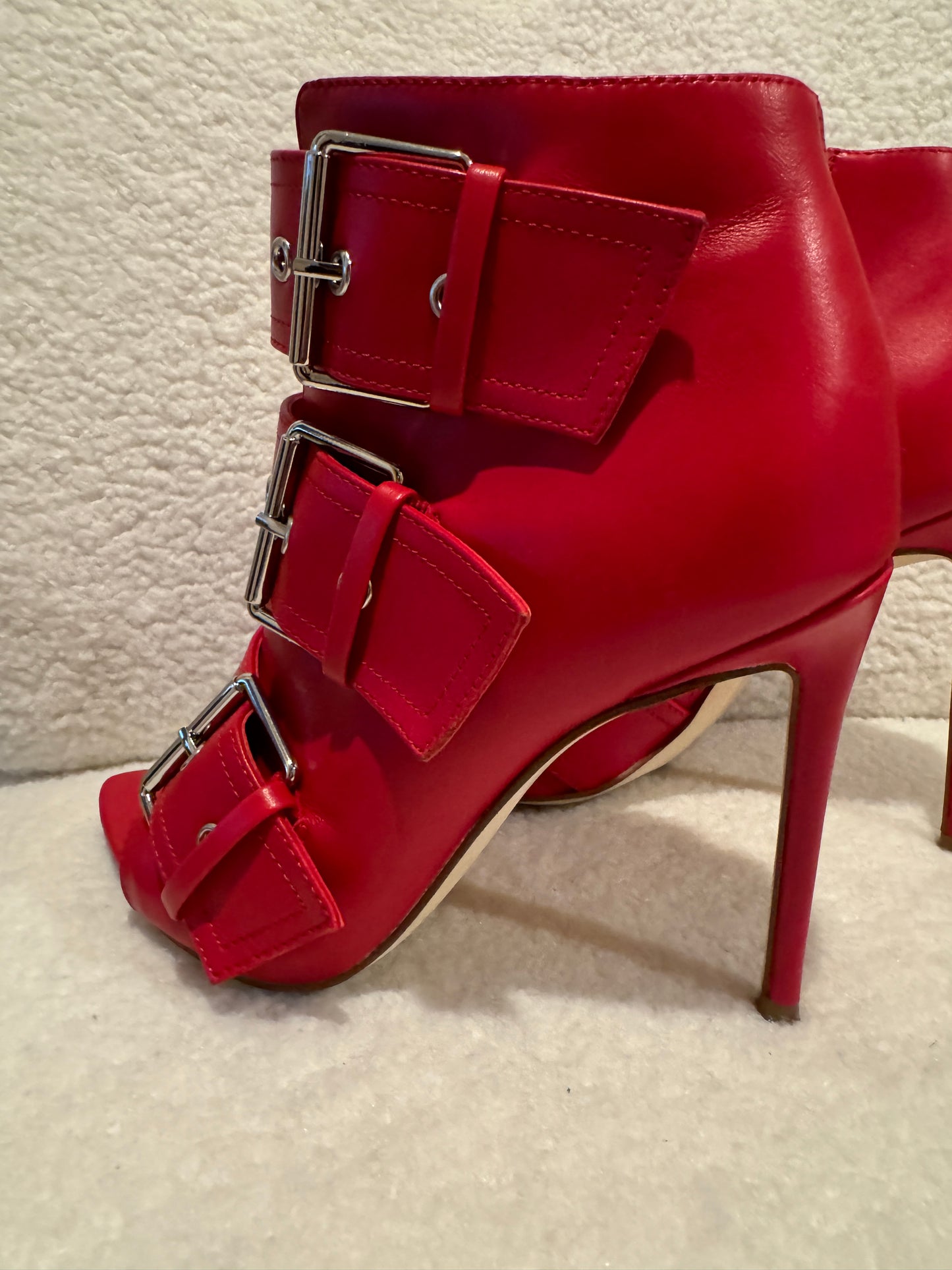 Red Maxence Buckle Booties