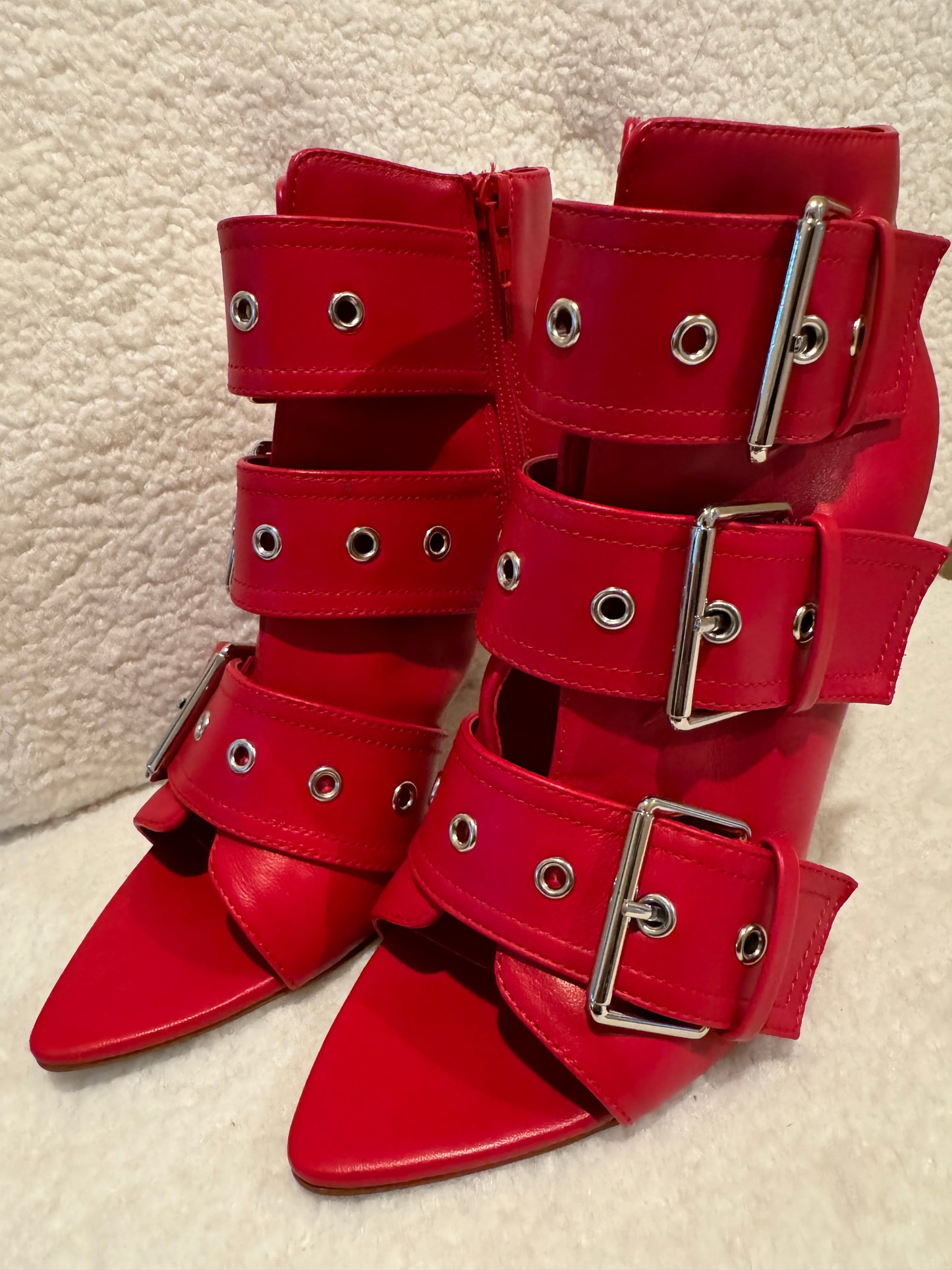 Red Maxence Buckle Booties