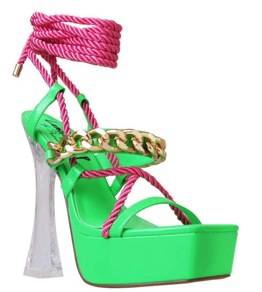 Lady Pink Green Platform Heels