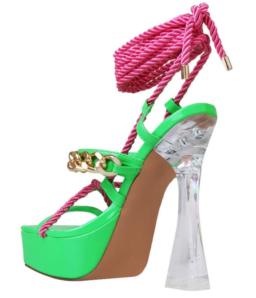 Lady Pink Green Platform Heels