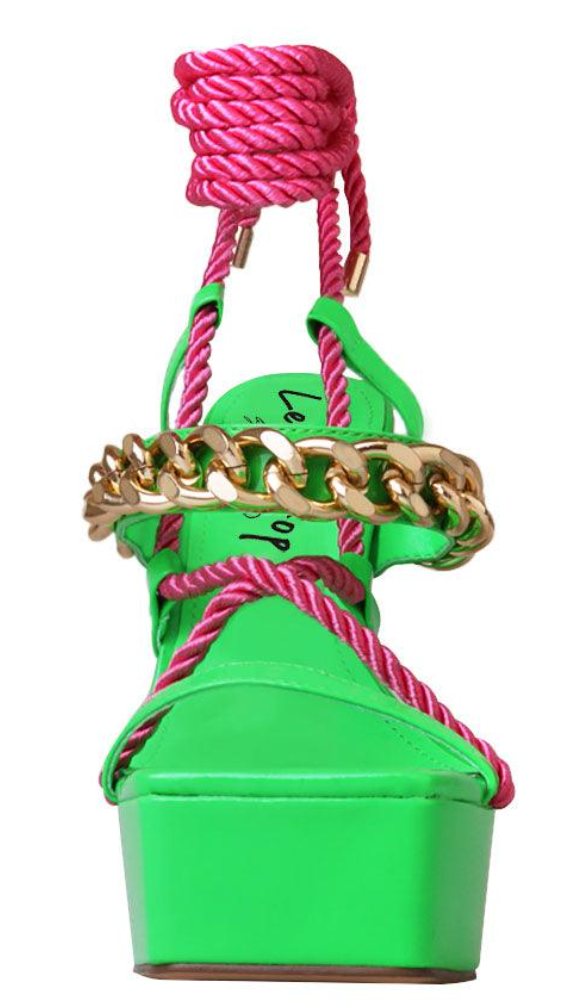 Lady Pink Green Platform Heels