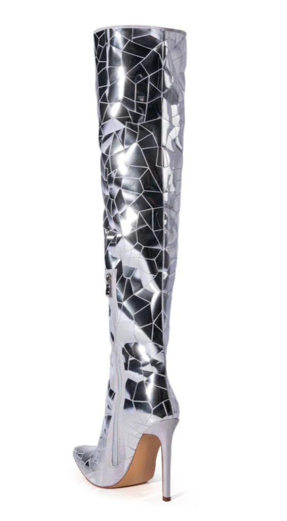 Shattered Silver Over The Knee Boot