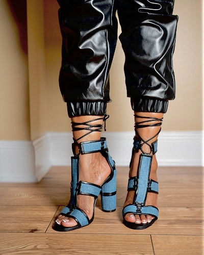 Cachet Denim Lace-up Chunky Heels