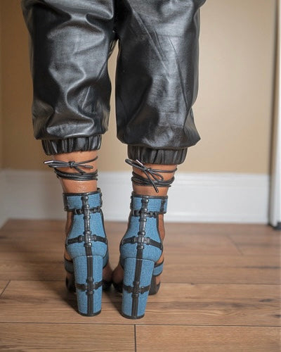 Cachet Denim Lace-up Chunky Heels