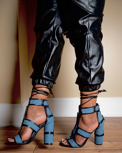 Cachet Denim Lace-up Chunky Heels