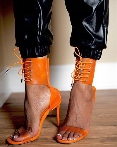 Nadiyah Orange PVC Ankle Cuff Heels