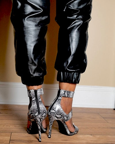Chari Snake Skin 3-strap Heels