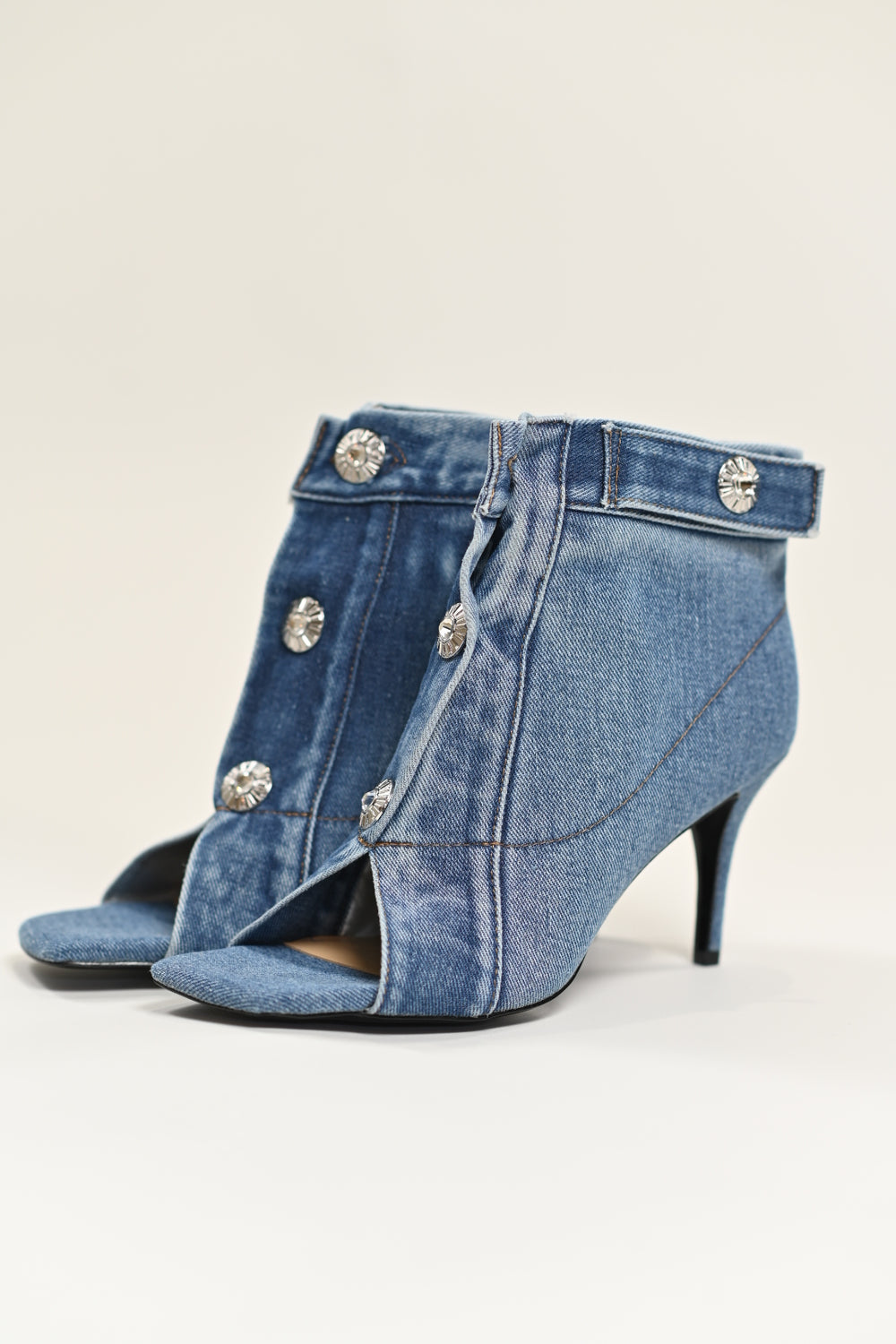 LaLa Denim Booties with Jeweled Buttons