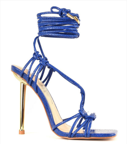 Nadia Royal Blue Lace-up Heels – Shoe Snobb