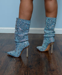 Challenger Rhinestone Denim Booties