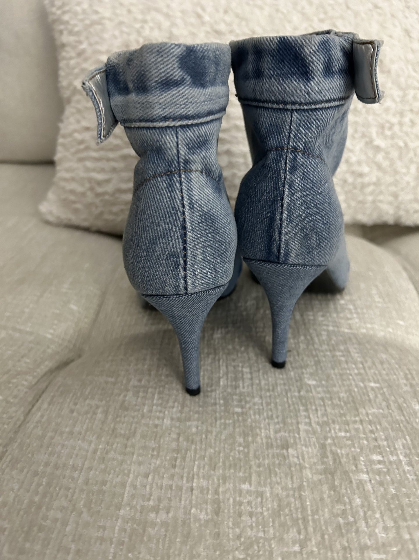 LaLa Denim Booties with Jeweled Buttons