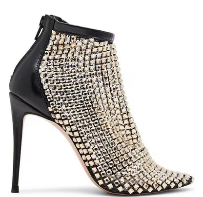 Dancin Mesh Rhinestone Stiletto Dress Booties