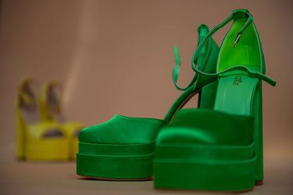 Green Stacked Platform Heels