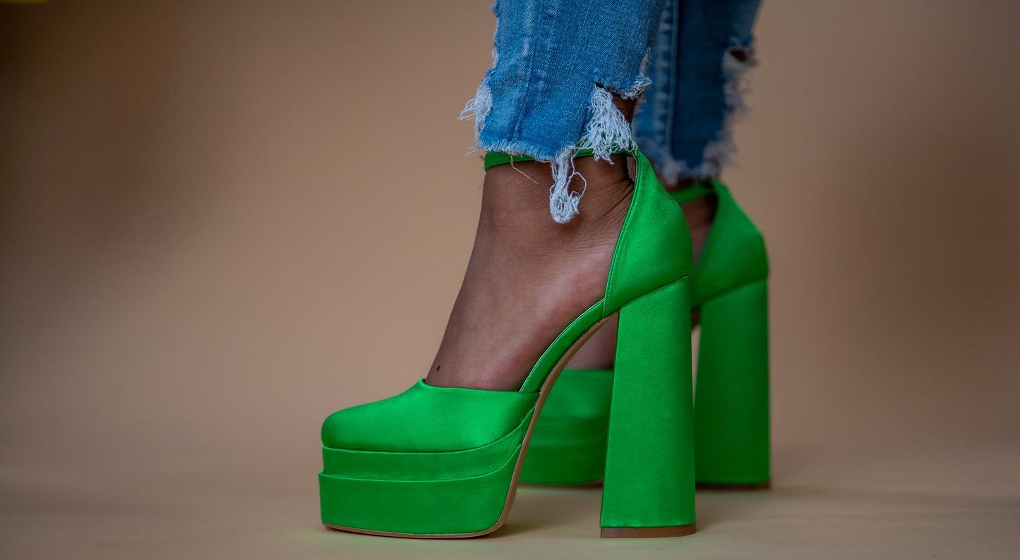 Green Stacked Platform Heels