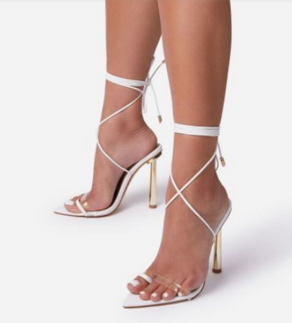 Kamali White Lace-up Heels