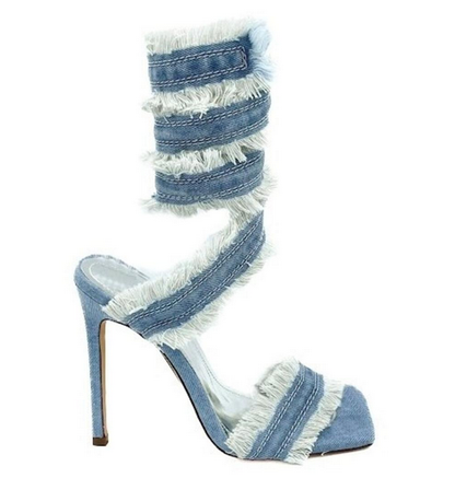 Lus Spiral Lace-up Denim Heels