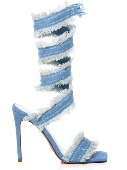 Lus Spiral Lace-up Denim Heels